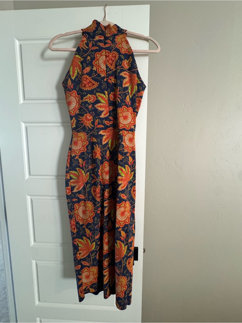 Chiara High-Neck Floral dress in Navy and Orange- Euro size 44